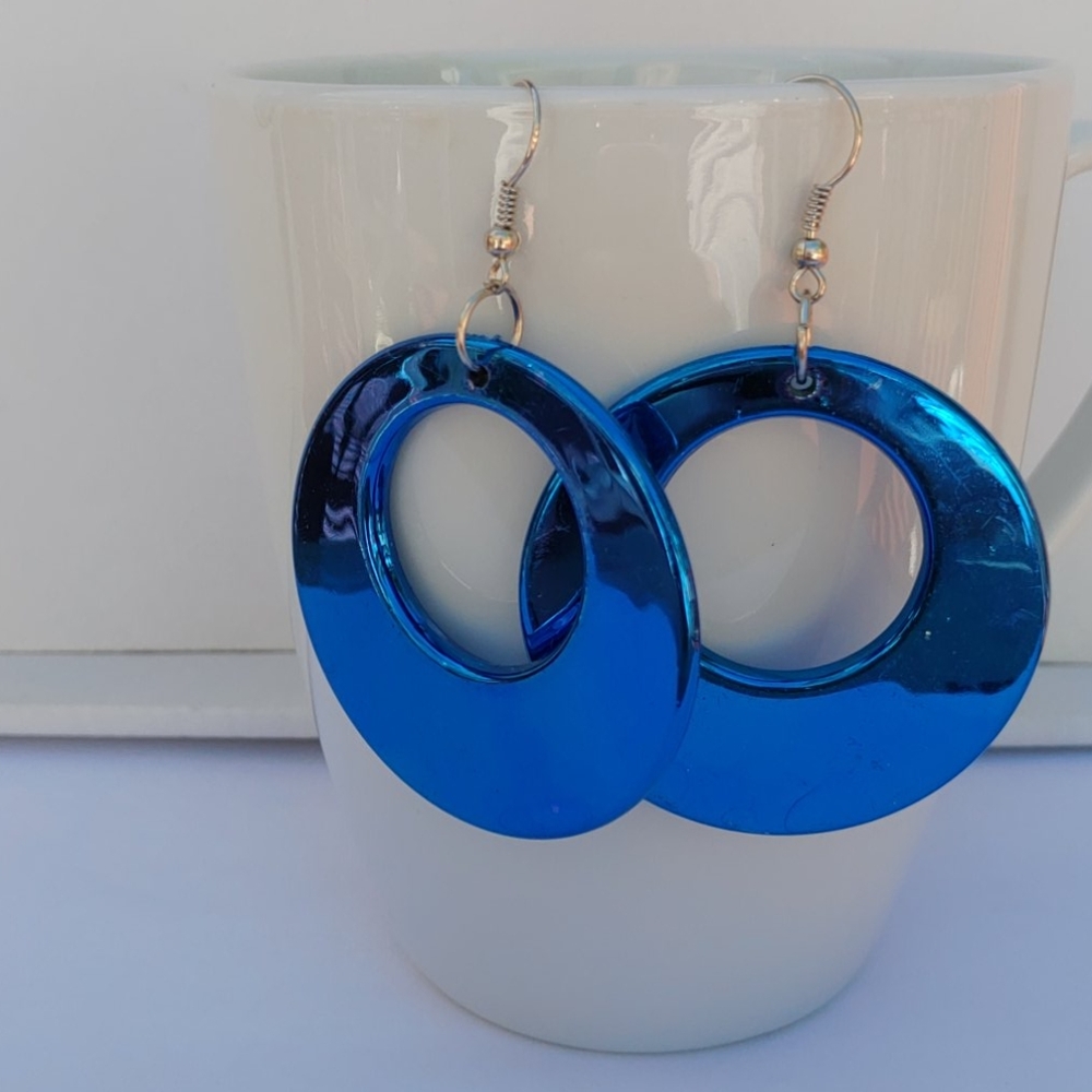 2/$10 or 4/$15 Blue Earrings Drop Reflective Circle